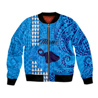 Personalised Maui Island Bomber Jacket Kakau Tribal Mixed Polynesian Pattern Blue LT9 Unisex Blue - Polynesian Pride