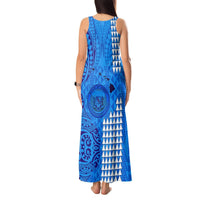 Personalised Maui Island Tank Maxi Dress Kakau Tribal Mixed Polynesian Pattern Blue LT9 - Polynesian Pride