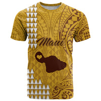 Maui Island T Shirt Kakau Tribal Mixed Polynesian Pattern Gold LT9 Gold - Polynesian Pride
