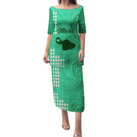 Personalised Maui Island Puletasi Kakau Tribal Mixed Polynesian Pattern Green LT9 Long Dress Green - Polynesian Pride