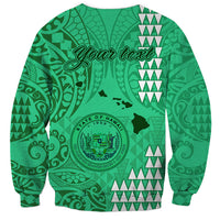 Personalised Maui Island Sweatshirt Kakau Tribal Mixed Polynesian Pattern Green LT9 - Polynesian Pride