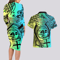 malampa-fiji-day-couples-matching-long-sleeve-bodycon-dress-and-hawaiian-shirt-vanuatu-sand-drawing-with-polynesian-pattern