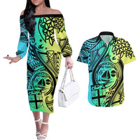 malampa-fiji-day-couples-matching-off-the-shoulder-long-sleeve-dress-and-hawaiian-shirt-vanuatu-sand-drawing-with-polynesian-pattern