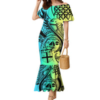 Malampa Fiji Day Family Matching Mermaid Dress and Hawaiian Shirt Vanuatu Sand Drawing With Polynesian Pattern LT9 Mom's Dress Black - Polynesian Pride