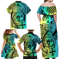 Malampa Fiji Day Family Matching Off Shoulder Maxi Dress and Hawaiian Shirt Vanuatu Sand Drawing With Polynesian Pattern LT9 - Polynesian Pride