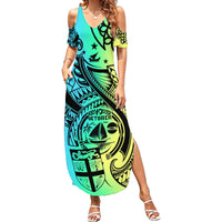 Malampa Fiji Day Family Matching Summer Maxi Dress and Hawaiian Shirt Vanuatu Sand Drawing With Polynesian Pattern LT9 Mom's Dress Black - Polynesian Pride