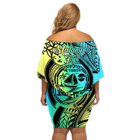 Malampa Fiji Day Off Shoulder Short Dress Vanuatu Sand Drawing With Polynesian Pattern LT9 - Polynesian Pride