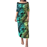 Malampa Fiji Day Puletasi Vanuatu Sand Drawing With Polynesian Pattern LT9 Long Dress Black - Polynesian Pride