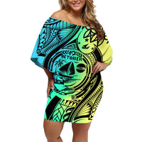 Personalised Malampa Fiji Day Family Matching Off Shoulder Short Dress and Hawaiian Shirt Vanuatu Sand Drawing With Polynesian Pattern LT9 Mom's Dress Black - Polynesian Pride