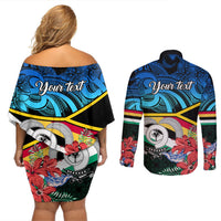 personalised-torba-vanuatu-couples-matching-off-shoulder-short-dress-and-long-sleeve-button-shirts-sand-drawing-with-polynesian-pattern