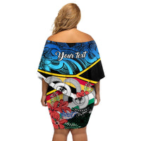 Personalised Torba Vanuatu Off Shoulder Short Dress Sand Drawing With Polynesian Pattern LT9 - Polynesian Pride