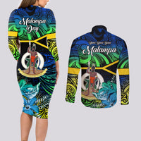 malampa-day-couples-matching-long-sleeve-bodycon-dress-and-long-sleeve-button-shirts-vanuatu-flowers-with-malampa-emblem-tribal-pattern
