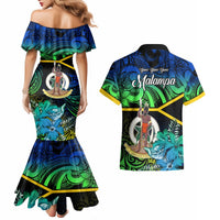 Malampa Day Couples Matching Mermaid Dress and Hawaiian Shirt Vanuatu Flowers with Malampa Emblem Tribal Pattern LT9 - Polynesian Pride