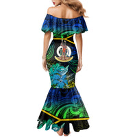Malampa Day Family Matching Mermaid Dress and Hawaiian Shirt Vanuatu Flowers with Malampa Emblem Tribal Pattern LT9 - Polynesian Pride