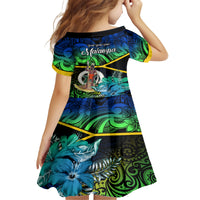malampa-day-kid-short-sleeve-dress-vanuatu-flowers-with-malampa-emblem-tribal-pattern