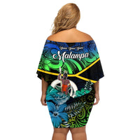 Malampa Day Off Shoulder Short Dress Vanuatu Flowers with Malampa Emblem Tribal Pattern LT9 - Polynesian Pride