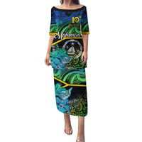 Malampa Day Puletasi Vanuatu Flowers with Malampa Emblem Tribal Pattern LT9 Long Dress Black - Polynesian Pride