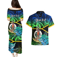 Personalised Malampa Day Couples Matching Puletasi Dress and Hawaiian Shirt Vanuatu Flowers with Malampa Emblem Tribal Pattern LT9 - Polynesian Pride