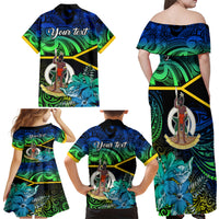 Personalised Malampa Day Family Matching Off Shoulder Maxi Dress and Hawaiian Shirt Vanuatu Flowers with Malampa Emblem Tribal Pattern LT9 - Polynesian Pride