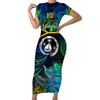 Personalised Malampa Day Family Matching Short Sleeve Bodycon Dress and Hawaiian Shirt Vanuatu Flowers with Malampa Emblem Tribal Pattern LT9 Mom's Dress Black - Polynesian Pride