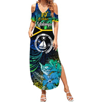 Personalised Malampa Day Family Matching Summer Maxi Dress and Hawaiian Shirt Vanuatu Flowers with Malampa Emblem Tribal Pattern LT9 Mom's Dress Black - Polynesian Pride