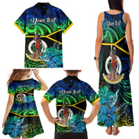 Personalised Malampa Day Family Matching Tank Maxi Dress and Hawaiian Shirt Vanuatu Flowers with Malampa Emblem Tribal Pattern LT9 - Polynesian Pride