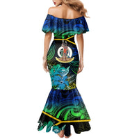Personalised Malampa Day Mermaid Dress Vanuatu Flowers with Malampa Emblem Tribal Pattern LT9 - Polynesian Pride