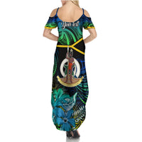 Personalised Malampa Day Summer Maxi Dress Vanuatu Flowers with Malampa Emblem Tribal Pattern LT9 - Polynesian Pride