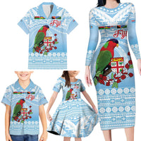 Melanesian Fiji Kula Bird Family Matching Long Sleeve Bodycon Dress and Hawaiian Shirt with Tagimoucia Masi Tapa Pattern LT9 - Polynesian Pride