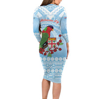 Melanesian Fiji Kula Bird Family Matching Long Sleeve Bodycon Dress and Hawaiian Shirt with Tagimoucia Masi Tapa Pattern LT9 - Polynesian Pride