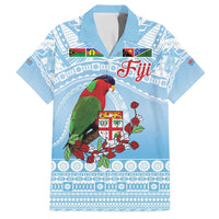 Melanesian Fiji Kula Bird Family Matching Summer Maxi Dress and Hawaiian Shirt with Tagimoucia Masi Tapa Pattern LT9 Dad's Shirt - Short Sleeve Blue - Polynesian Pride