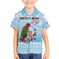 Melanesian Fiji Kula Bird Family Matching Summer Maxi Dress and Hawaiian Shirt with Tagimoucia Masi Tapa Pattern LT9 Son's Shirt Blue - Polynesian Pride
