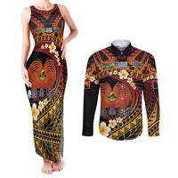 Melanesian Papua New Guinea Couples Matching Tank Maxi Dress and Long Sleeve Button Shirt Plumeria Bird of Paradise Tribal LT9 Red - Polynesian Pride
