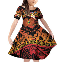 Melanesian Papua New Guinea Family Matching Off Shoulder Short Dress and Hawaiian Shirt Plumeria Bird of Paradise Tribal LT9 Daughter's Dress Red - Polynesian Pride