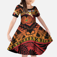 Melanesian Papua New Guinea Family Matching Tank Maxi Dress and Hawaiian Shirt Plumeria Bird of Paradise Tribal LT9 Daughter's Dress Red - Polynesian Pride