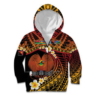 Melanesian Papua New Guinea Kid Hoodie Plumeria Bird of Paradise Tribal LT9 Zip Hoodie Red - Polynesian Pride