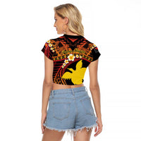 Melanesian Papua New Guinea Raglan Cropped T Shirt Plumeria Bird of Paradise Tribal