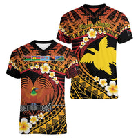 Melanesian Papua New Guinea Women V-Neck T-Shirt Plumeria Bird of Paradise Tribal