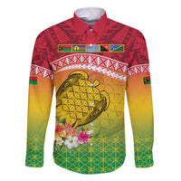 Melanesian Ni-Vanuatu Family Matching Off The Shoulder Long Sleeve Dress and Hawaiian Shirt Sea Turtle with Sand Drawing Pattern LT9 Dad's Shirt - Long Sleeve Reggae - Polynesian Pride