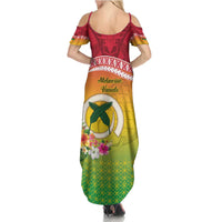 Melanesian Ni-Vanuatu Family Matching Summer Maxi Dress and Hawaiian Shirt Sea Turtle with Sand Drawing Pattern