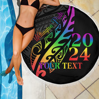 Personalised New Zealand Wellington Pride Beach Blanket Maori Fern with Pride Flag 2024