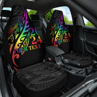 Personalised New Zealand Wellington Pride Car Seat Cover Maori Fern with Pride Flag 2024 LT9 One Size Black - Polynesian Pride