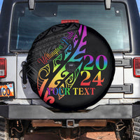 Personalised New Zealand Wellington Pride Spare Tire Cover Maori Fern with Pride Flag 2024 LT9 Black - Polynesian Pride