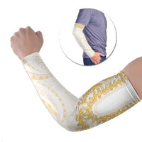 Aloha Lei Onaona Arm Sleeves Beige Hawaiian Tribal Pattern - Polynesian Pride