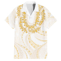Aloha Lei Onaona Family Matching Off The Shoulder Long Sleeve Dress and Hawaiian Shirt Beige Hawaiian Tribal Pattern LT9 Dad's Shirt - Short Sleeve Beige - Polynesian Pride