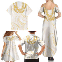 Aloha Lei Onaona Family Matching Summer Maxi Dress and Hawaiian Shirt Beige Hawaiian Tribal Pattern LT9 - Polynesian Pride