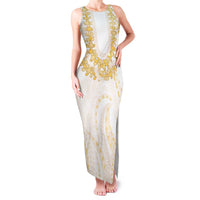 Aloha Lei Onaona Family Matching Tank Maxi Dress and Hawaiian Shirt Beige Hawaiian Tribal Pattern LT9 Mom's Dress Beige - Polynesian Pride