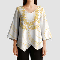 Aloha Lei Onaona Kimono Sleeve Blouse Beige Hawaiian Tribal Pattern - Polynesian Pride