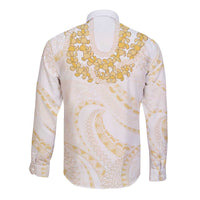Aloha Lei Onaona Long Sleeve Button Shirt Beige Hawaiian Tribal Pattern