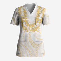 Aloha Lei Onaona Scrub Top Beige Hawaiian Tribal Pattern - Polynesian Pride